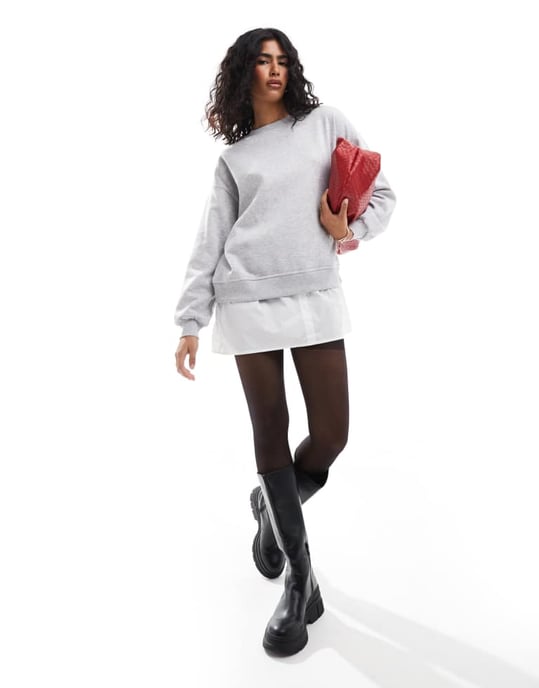 ONLY layered sweat mini dress in light grey - Image 2