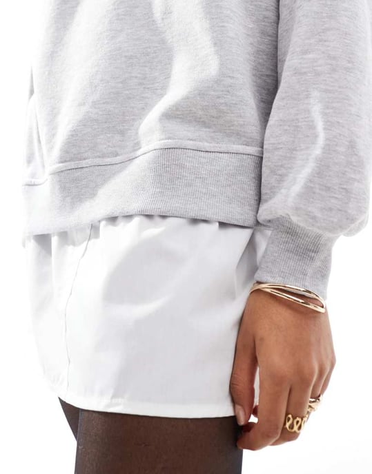 ONLY layered sweat mini dress in light grey - Image 3
