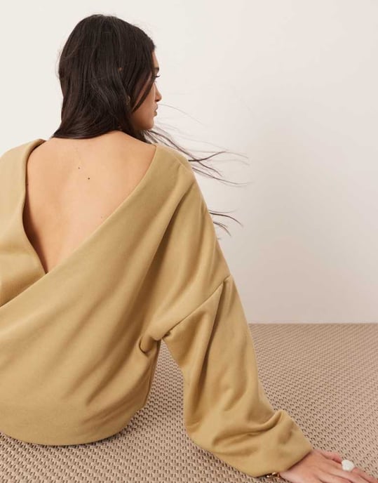 ASOS EDITION jersey crew neck mini dress with open back detail in khaki green - Image 4