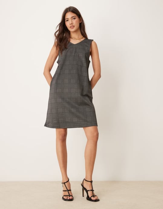 JDY check pinafore mini dress in grey - Image 1