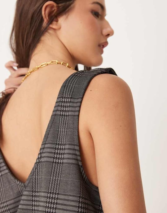 JDY check pinafore mini dress in grey - Image 2