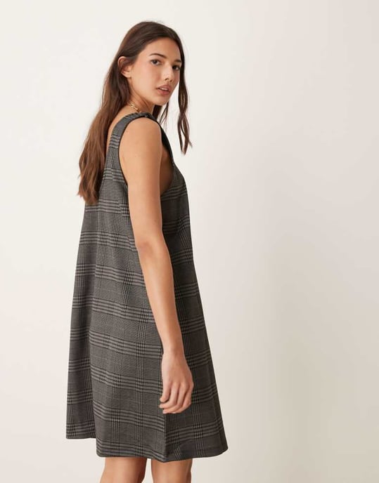 JDY check pinafore mini dress in grey - Image 3