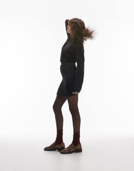 Topshop knitted fluffy mini skirt co-ord in black - Image 2