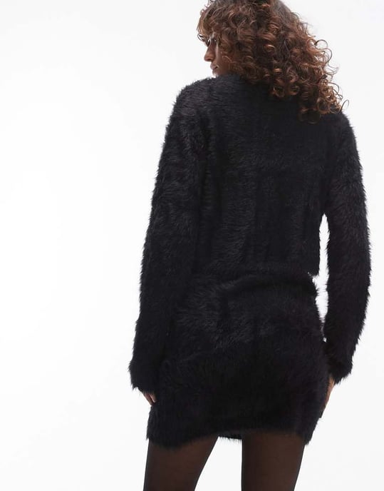 Topshop knitted fluffy mini skirt co-ord in black - Image 4