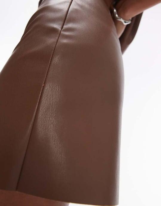 Topshop faux leather co ord mini skirt in chocolate - Image 4