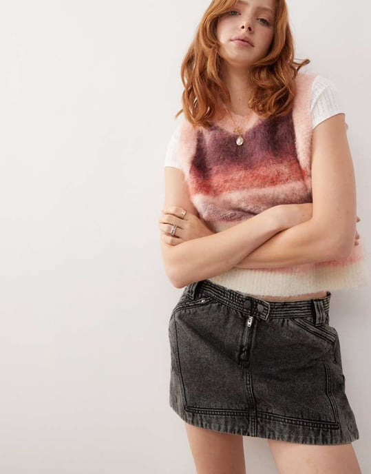 Reclaimed Vintage a-line denim mini skirt in washed charcoal - Image 2