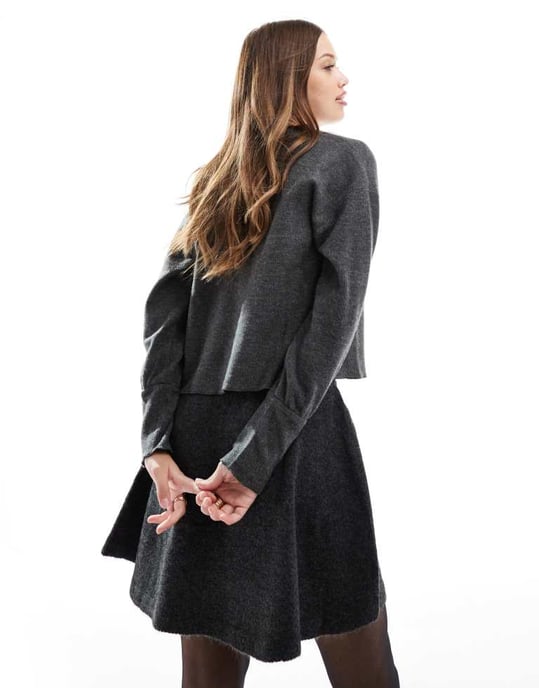 Vila knitted mini skirt co-ord in dark grey melange - Image 2