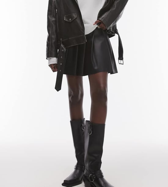 Topshop Tall faux leather clean pleat mini skirt in black - Image 1