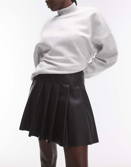Topshop Tall faux leather clean pleat mini skirt in black - Image 2