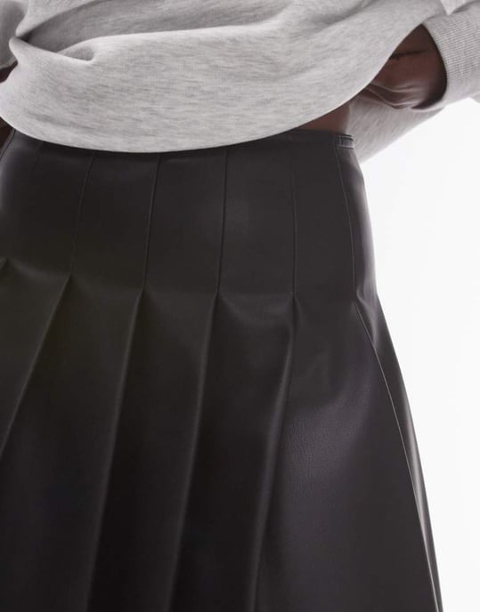Topshop Tall faux leather clean pleat mini skirt in black - Image 3