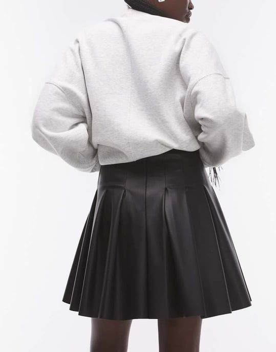 Topshop Tall faux leather clean pleat mini skirt in black - Image 4