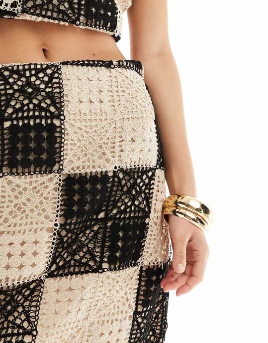 Object crochet mini skirt co-ord in mono check - Image 4