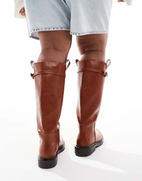 ASOS DESIGN Curve Callie smart flat riding knee boots in tan - Image 4