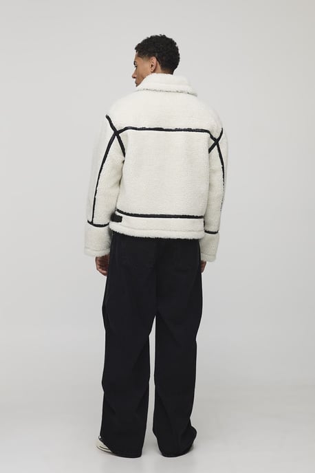 Oversized Fit Borg PU Seam Aviator Jacket - Image 2
