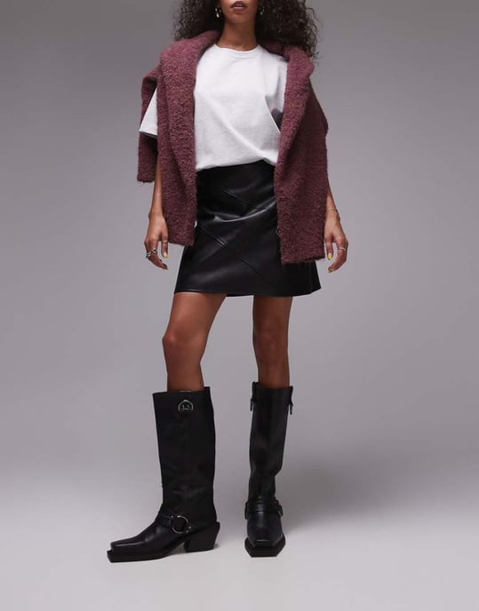 Topshop faux leather panelled seam pelmet skirt in black - Image 1