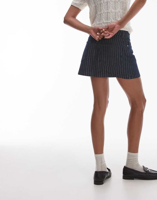 Topshop pelmet skirt in indigo stripe - Image 3
