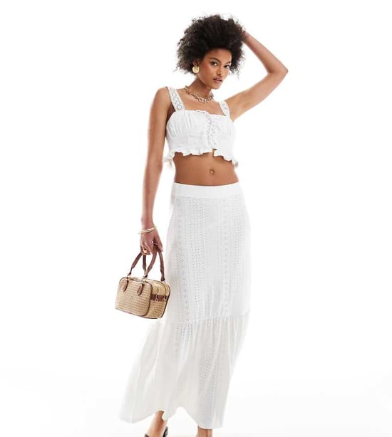JDY Tall tiered pointelle maxi skirt in off white - Image 1