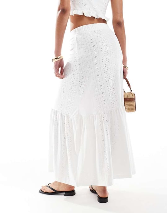 JDY Tall tiered pointelle maxi skirt in off white - Image 3