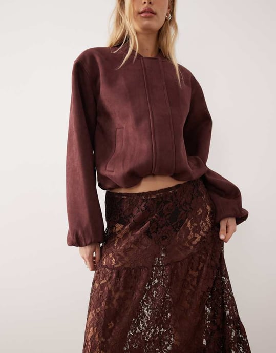 ASOS DESIGN lace tiered maxi skirt in chocolate - Image 4