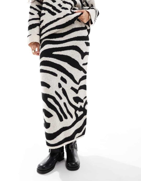 ASOS DESIGN knitted maxi skirt co-ord in zebra - Image 2