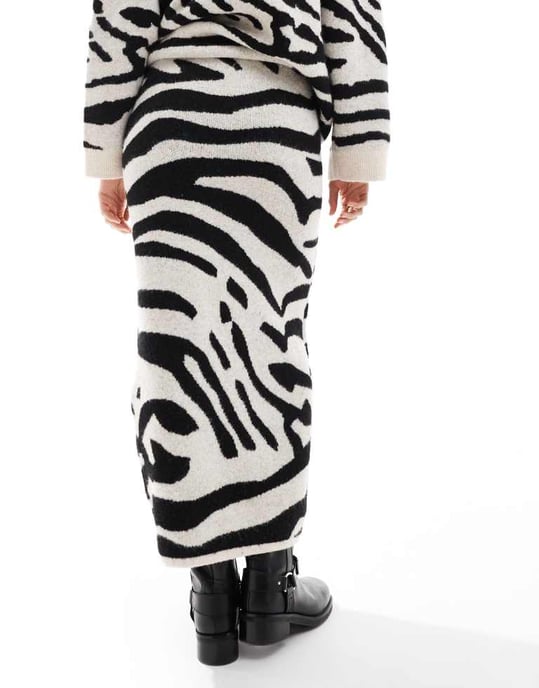 ASOS DESIGN knitted maxi skirt co-ord in zebra - Image 3
