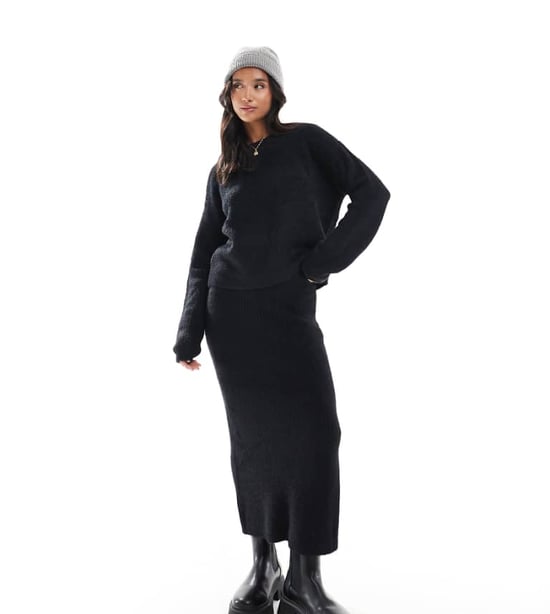 Vero Moda Petite fluffy midi skirt co-ord in black - Image 1