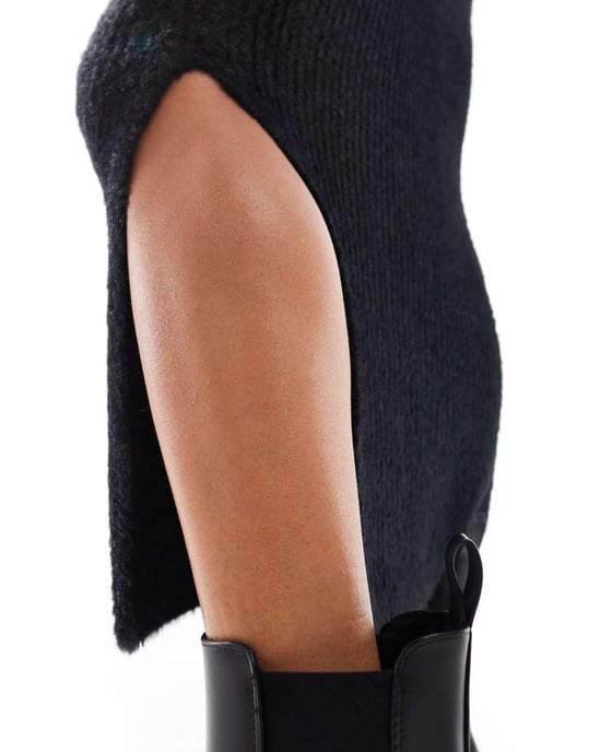Vero Moda Petite fluffy midi skirt co-ord in black - Image 2