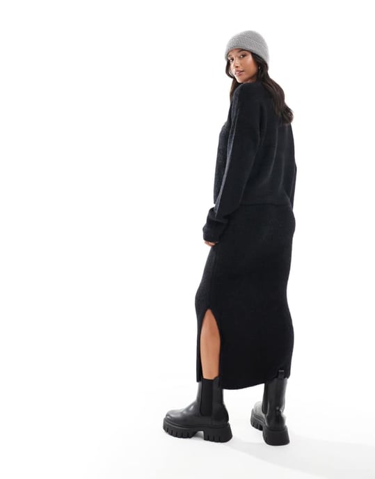 Vero Moda Petite fluffy midi skirt co-ord in black - Image 3