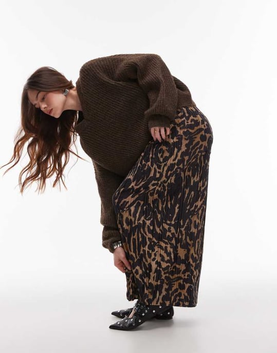 Topshop abstract animal plisse midaxi skirt in multi - Image 2