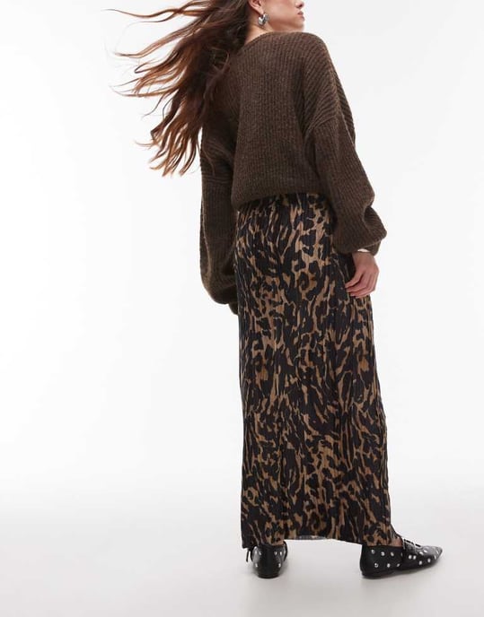 Topshop abstract animal plisse midaxi skirt in multi - Image 3