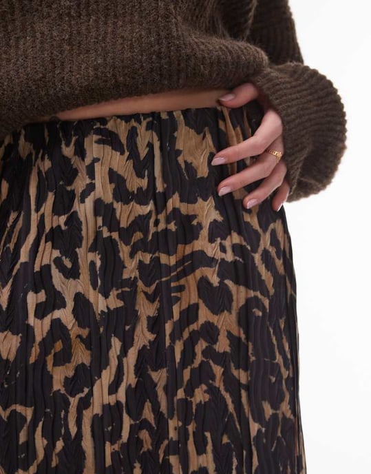 Topshop abstract animal plisse midaxi skirt in multi - Image 4