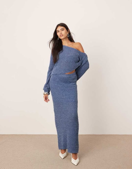ASOS EDITION fine knit midaxi skirt co-ord in slate blue - Image 1