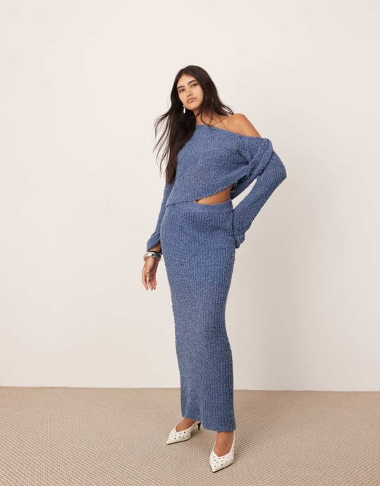ASOS EDITION fine knit midaxi skirt co-ord in slate blue - Image 3