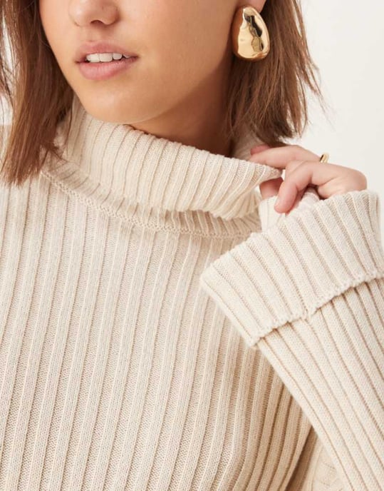 YAS knitted roll neck jumper co-ord with turn up sleeves in cream - Image 2