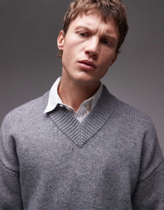 Topman premium avslappnad lambswool v-halströja - Image 3