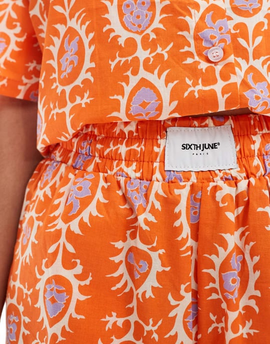 Sixth June co-ord printed linen shorts in orange - Image 2