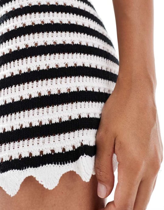 ASOS DESIGN crochet shorts in black stripe co-ord - Image 3