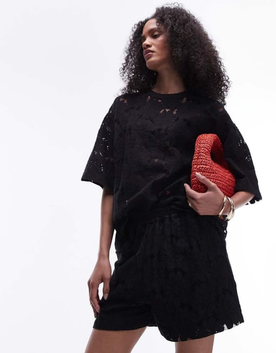 Topshop co ord lace short in black - Image 2