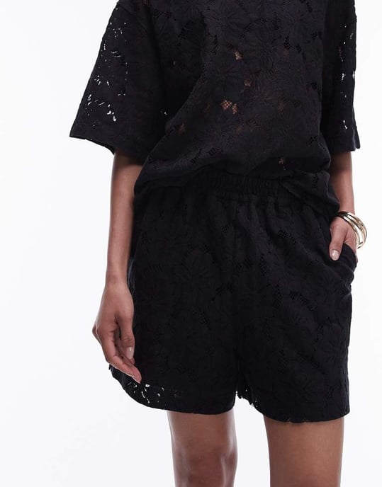 Topshop co ord lace short in black - Image 4