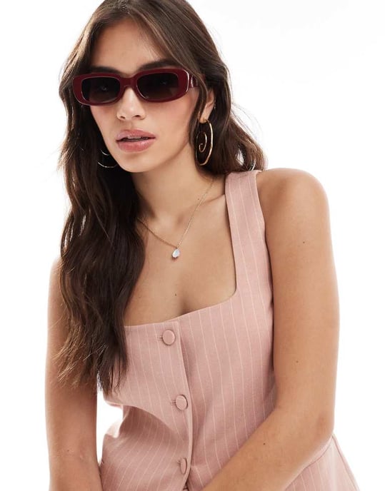 ASOS DESIGN square neck waistcoat in pink brushed stripe co-ord - Image 2