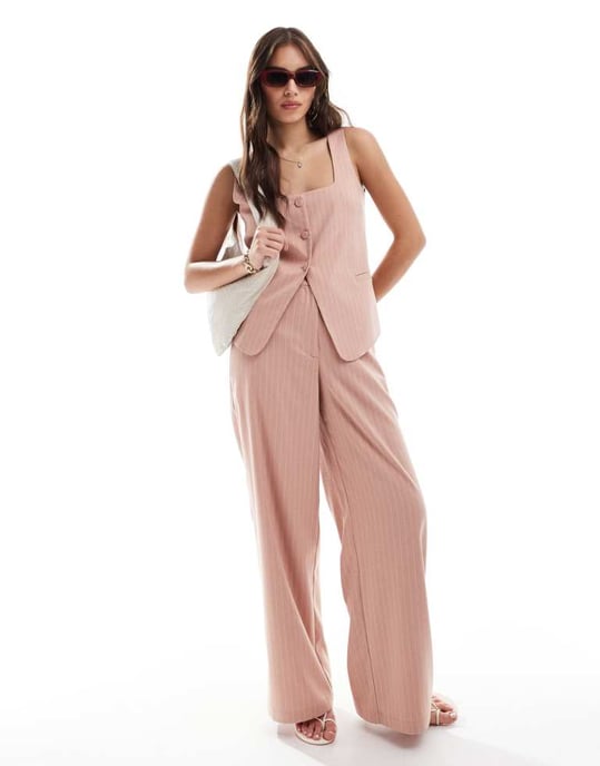 ASOS DESIGN square neck waistcoat in pink brushed stripe co-ord - Image 4