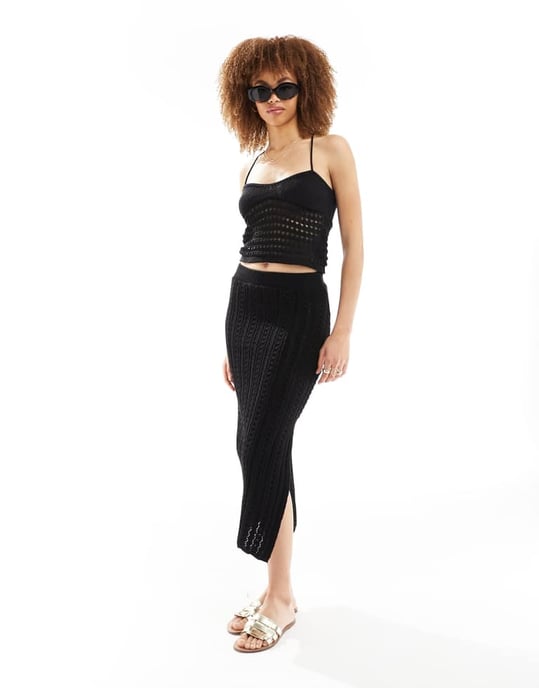 ASOS DESIGN virkad linne topp i svart - Image 4