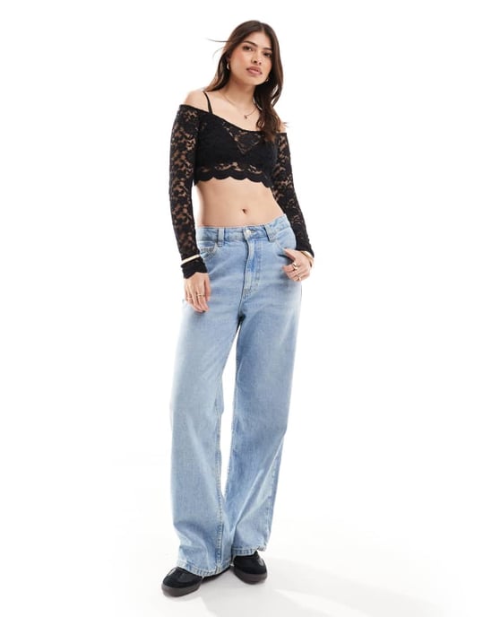 Vero Moda långärmad spetskort topp i svart - Image 4