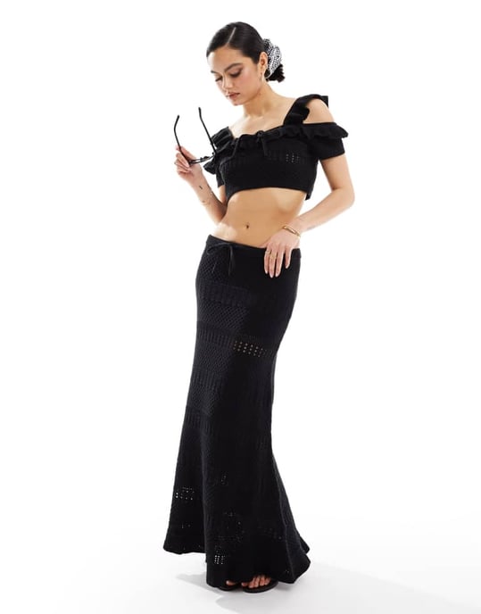 ASOS DESIGN stickad linne med knytdetalj i svart - Image 2