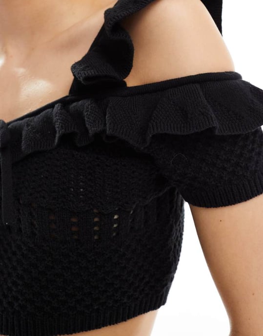 ASOS DESIGN stickad linne med knytdetalj i svart - Image 4