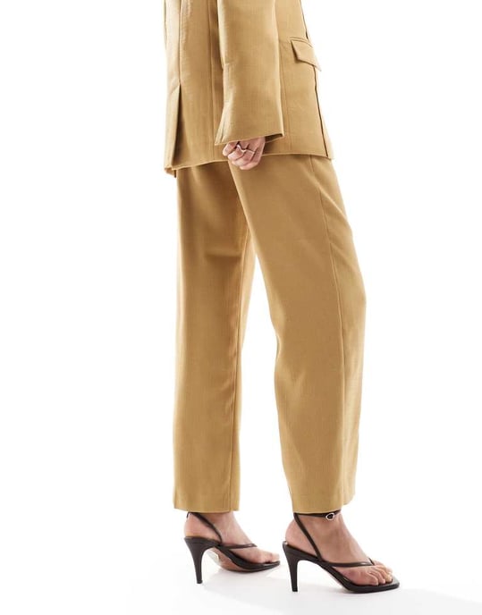 ASOS DESIGN tailored trouser with raw edge details and belt co-ord in tan - YELLOW - Image 3