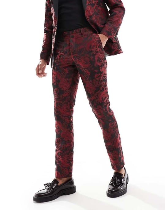 Twisted Tailor Ersat slim suit trousers in red floral co-ord - Image 3