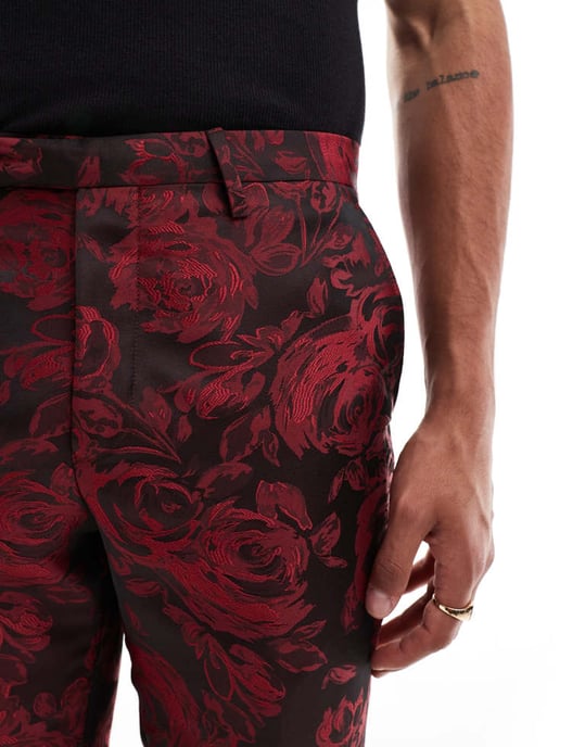 Twisted Tailor Ersat slim suit trousers in red floral co-ord - Image 4