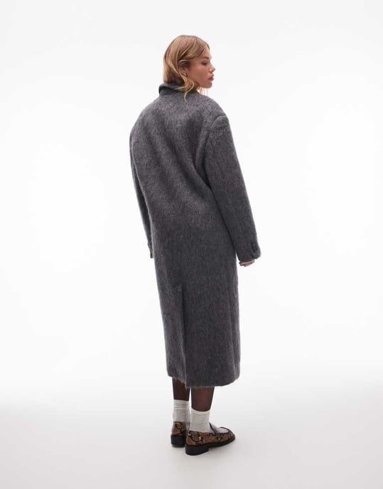 Topshop premium wool blend brushed formal coat in grey - Image 3