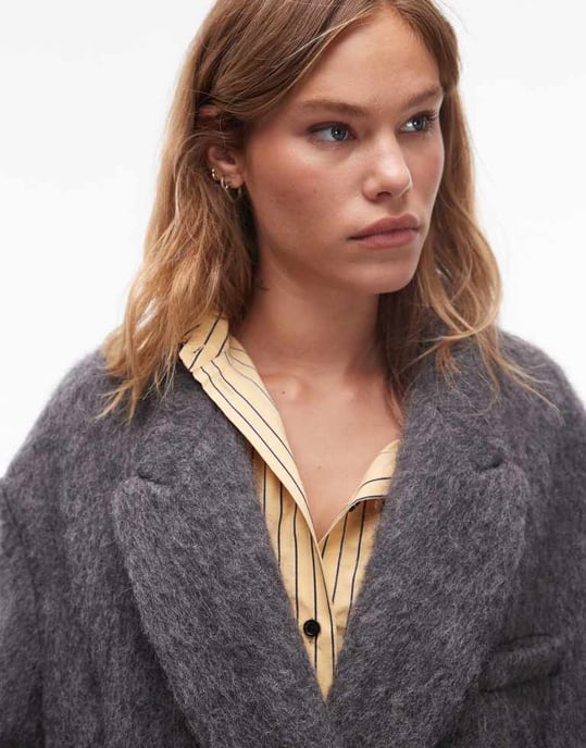 Topshop premium wool blend brushed formal coat in grey - Image 4